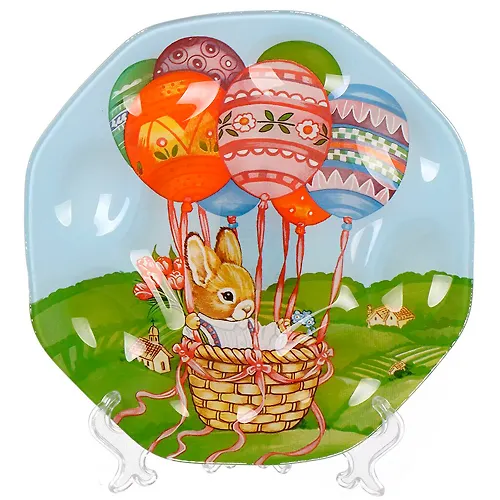 Blyudo steklo, dlya yaits, krugloe, 21 sm, raznotsvetnoe, Pashalnyj zajchik, Daniks (452398)_1