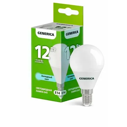 Lampa svetodiodnaya G45 shar 12Vt 230V 6500K E14 GENERICA_1