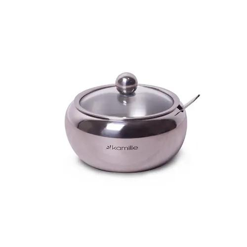 Saharnitsa Kamille 460 ml iz nerzhaveyuschej stali s lozhechkoj i steklyannoj kryshkoj_1