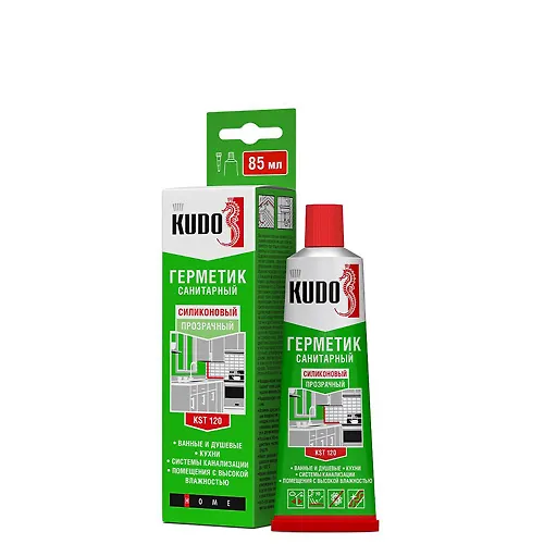 Germetik KUDO silikonovyj sanitarnyj belyj v tyubike 85 ml. KST-121_1