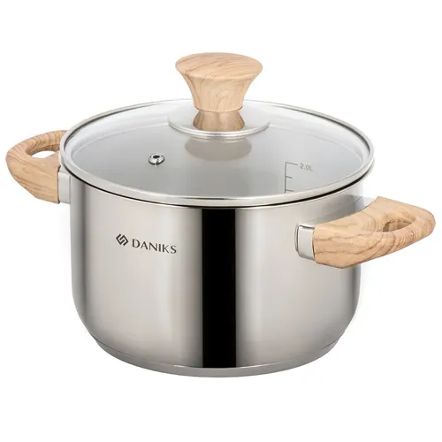 Kastryulya nerzhaveyuschaya stal, 2.9 l, s kryshkoj, kryshka steklo, Daniks, Oslo, GS-01147-18CA, induktsiya (_1
