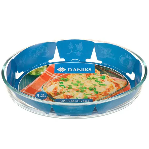 Forma dlya zapekaniya steklo, 34.9h24.6h6.6 sm, 3.2 l, ovalnaya, s kryshkoj, Daniks, HSAP32LT (361442)_1