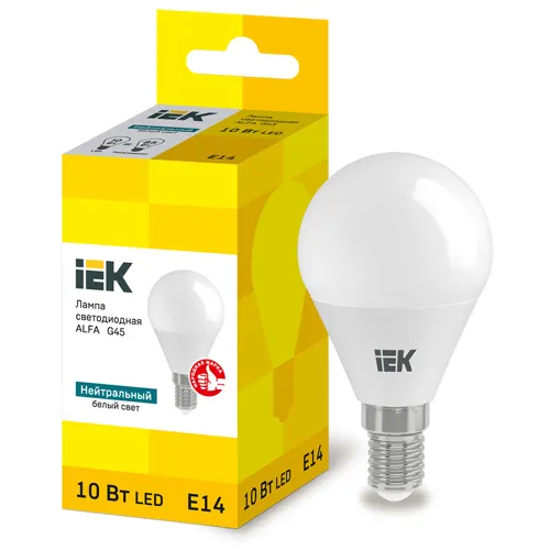 Lampa svetodiodnaya ALFA G45 shar 10Vt 230V 4000K E14 IEK_1