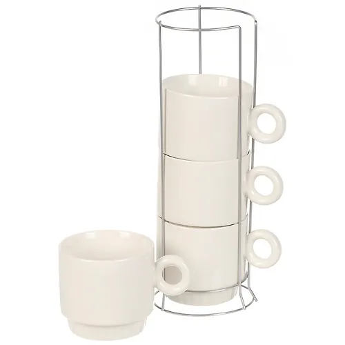 Nabor kruzhek keramika, 4 sht, 250 ml, Belyj glyanets, Y6-10135, metallicheskaya podstavka (462563)_2