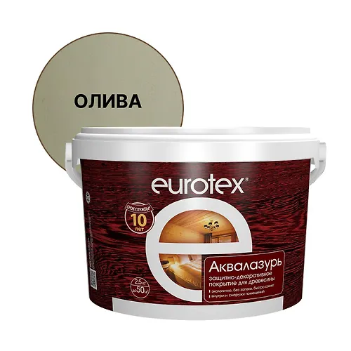 Zaschitno-dekorativnyj lak dlya dereva EUROTEX Akvalazur oliva 2,5kg_1