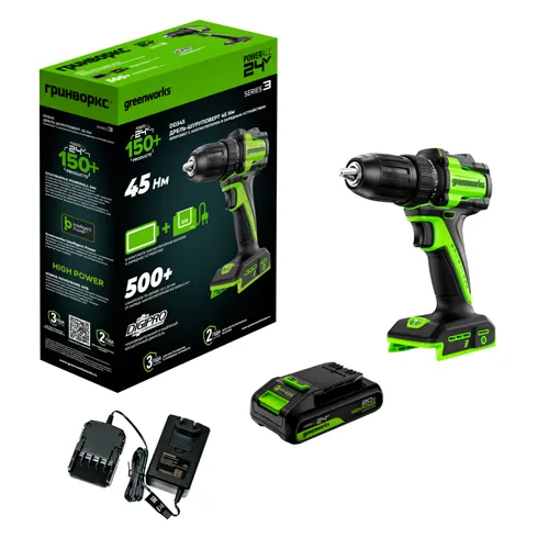 Drel-shurupovert akkumulyatornaya Greenworks DD345, besschetochnaya, 27/45 Nm, 13 mm, 1x2 Ach, ZU, kejs_1