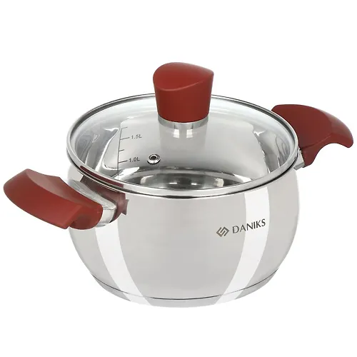 Kastryulya nerzhaveyuschaya stal, 1.9 l, s kryshkoj, kryshka steklo, Daniks, Orleya, GS-01159P-16CA, induktsiya_1