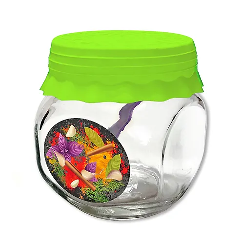Banka d/hran. stekl. 200 ml TO66 s kryshkoj silicopy salatovaya + lozhka 