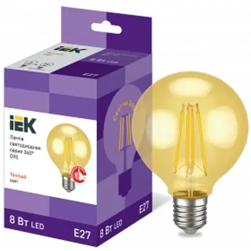 Lampa LED G95 shar zoloto 8Vt 230V 2700K E27 seriya 360 IEK LLF-G95-8-230-30-E27-CLG_1
