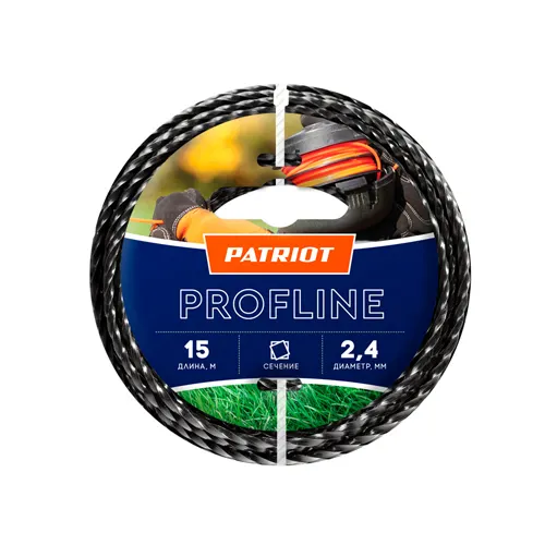 Leska PATRIOT Profline D 2,4 mm L 15 m (skruchennyj kvadrat, chernyj) 240-15-5 na plastikovoj obojme_1