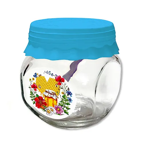Banka dlya hraneniya steklyannaya 200 ml TO66 s kryshkoj silicopy biryuza i lozhkoj 