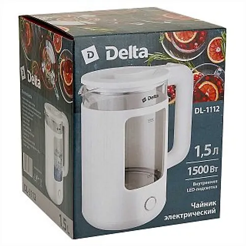 CHajnik DELTA DL-1112, korpus iz zharopr. stekla, 1,5l., 1500 Vt., belyj_4