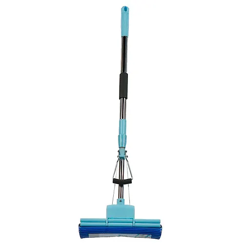 SHvabra MOP gubka, PVA, 125h33 sm, sinyaya, s dvojnym otzhimom, teleskopicheskaya ruchka, metallicheskaya, Ma_1
