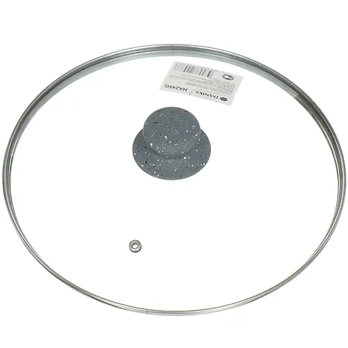 Kryshka stekl. DANIKS 26sm s metalicheskim obodom +bakelitovaya ruchka SERYJ MRAMOR tsv HA245G_1