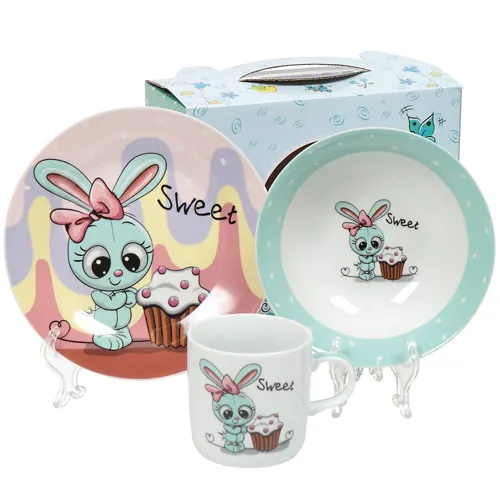F Nabor detskij 3 pr Milyj zajchik (tarelka 17,5/18sm, salatnik 15sm, kruzhka 230ml) pod/up C523# DANI_2