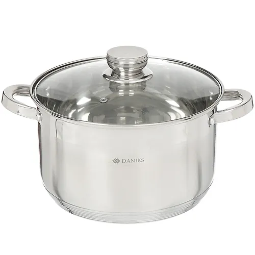 Kastryulya nerzh Standart 4,75l so stekl kryshkoj met/ruchki glyants Daniks SD-422-2_1