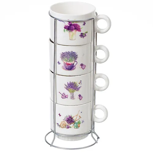 Kruzhka keramika, 250 ml, 4 sht, Lavanda, metallicheskaya podstavka, Y4-3768 (361655)_2