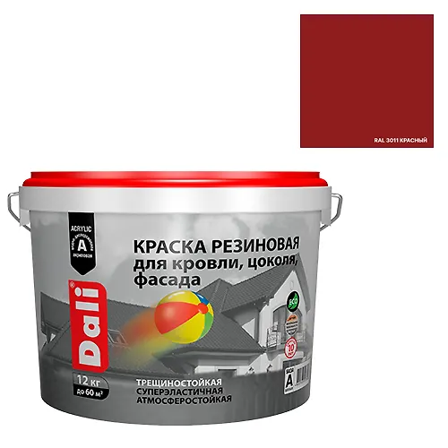 Kraska rezinovaya dlya krovli, tsokolya, fasada DALI krasnyj - 12 kg (65192)_1