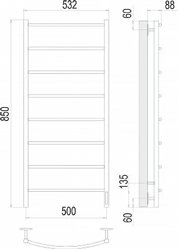 Polotentsesushitel Klassik P8  500 h 850mm ELEKTRO 9005 matovyj (VSTROEN DIMMER) TERMINUS_3
