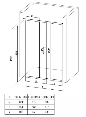 Dushevoe ograzhdenie v proem EvaGold EG1B 120h190, profil chernyj matovyj, prozrachnoe steklo_4