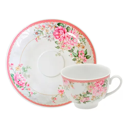 CHashka chajnaya s blyudtsem 275 ml Granatovyj TSvetochnyj vals (farfor) , r.1836_1