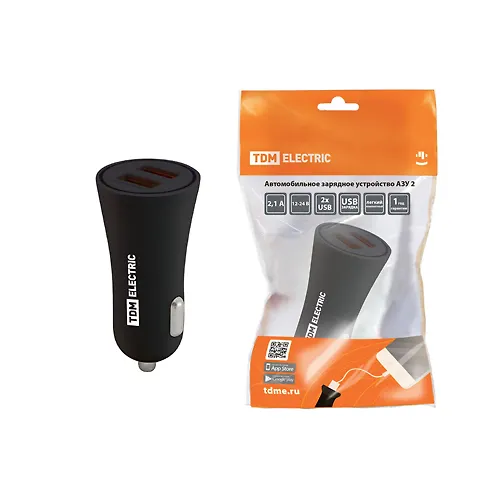 Avtomobilnoe zaryadnoe ustrojstvo, AZU 2, 2,1 A, 2 USB, chernyj, TDM (SQ1810-0202)_1