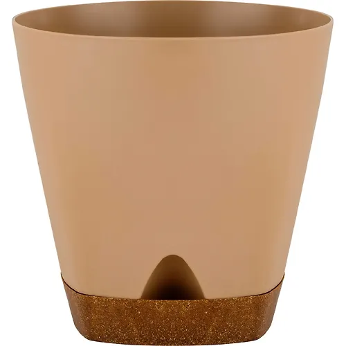 Gorshok tsvetochnyj InGreen WOOD D110mm 0,65l s prikornevym polivom molochnyj shokolad/buk IG6098_1