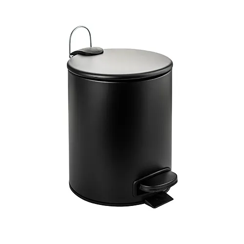 Vedro krugloe, 5l, s mikrolif, iz nerzh stali, s pedalyu, s ploskoj kryshkoj, tsvet chernyj 10501 SANAKS_1