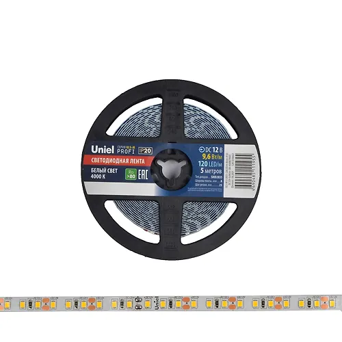 Svetodiodnaya lenta Uniel ULS-M13-2835-120LED/m-8mm-IP20-DC12V-9,6W/m-5M-4000K Profi, belyj svet_1