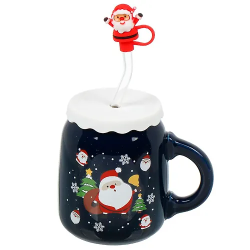 Kruzhka keramika, 450 ml, Santa, s kryshkoj, s trubochkoj, podarochnaya upakovka, Y4-7497, v assortimente_1