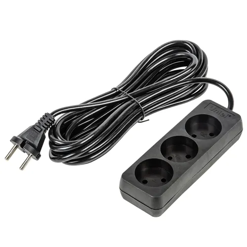 Udlinitel Uniel serii Ultra, shnur 5m, 3 gnezda, 10A, b/z, chernyj, S-CU3-5 BLACK_1