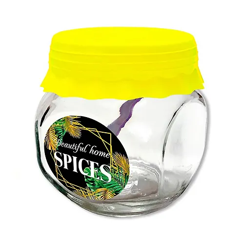Banka d/hran. stekl. 200 ml TO66 s silikonovoj zheltoj kr.+lozhka 