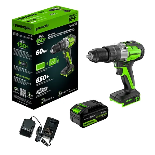 Drel-shurupovert udarnaya akkumulyatornaya Greenworks GD24DD60,b/schet,30/60Nm,1h4Ach,ZU,kor (3704107CUB)_1
