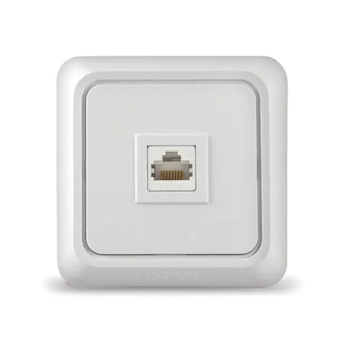 Rozetka kompyuternaya odnomestnaya UNIVersal seriya Olimp, otkrytoj ustanovki, 1A, RJ45, belaya, evroslot E2339_1