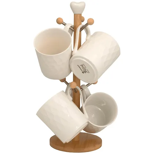 Nabor iz 6 kruzhek 340ml BAMBOO na podstavke v pod.up.(h8)Farfor,bambuk art.140-041_1
