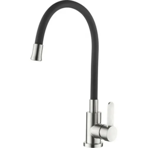 Smesitel dlya kuhni Ledeme MAKSI L74004-2 s silikonovym izlivom, chernyj+nerzhaveyuschaya stal_1