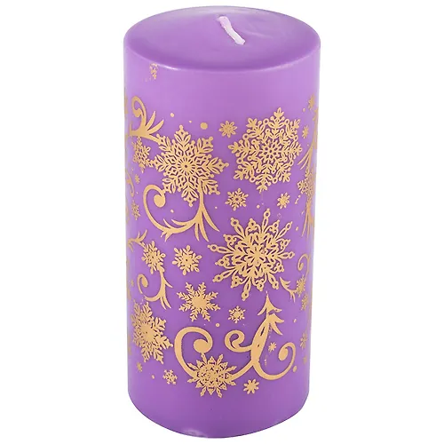 Svecha Deco Christmas 50h100 mm Zimnie uzory (zoloto na sirenevom) art.106147_1