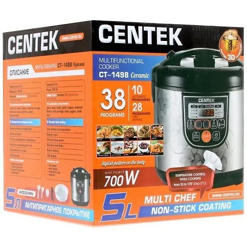 Multivarka Centek CT-1498 chernyj/stal, 700Vt, 5.0l, LED, 10 programm+28 programm Multishef_4