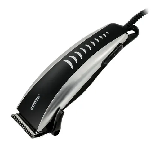 Mashinka dlya strizhki Centek CT-2123 (chernyj/serebro) 10Vt, stalnye lezviya, prorezinennyj korpus_1