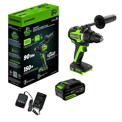 Drel-shurupovert akkumulyatornaya Greenworks GD24DD90, b/schet, 45/90Nm,1x4Ach,ZU,kor (3707507CUB)_1
