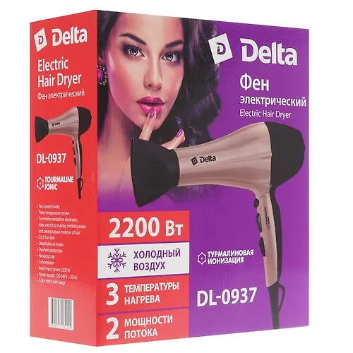 Fen Delta DL-0937, chernyj s bordo, 2200 Vt, holodnyj vozduh, turmalinovaya ionizatsiya_4