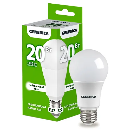 Lampa LED A60 grusha 20Vt 230V 4000K E27 GENERICA art.LL-A60-20-230-40-E27-G_1