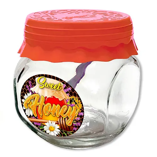 Banka d/hran. stekl.200 ml TO66 s silikonovoj krasnoj kr.+lozhka 