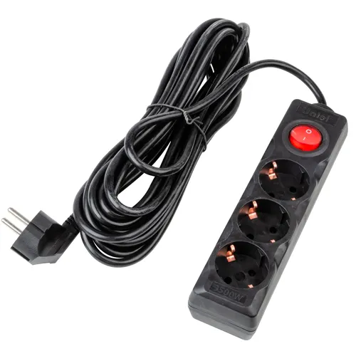 Udlinitel serii Ultra, shnur 7m., 3 gnezda, 16A, s/z. CHernyj. TM UnielS-GCU3-7B BLACK UL-00010020_1