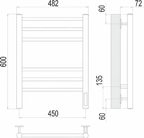 Polotentsesushitel Avrora P6 450h600 mm, elektro, 9003 matovyj, vstroennyj dimmer, Terminus_3