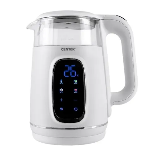 CHajnik Centek CT-0052 White 1,7l 2200Vt 2stenki Steklo LED-displej t:40/80/90/100 S Sensor Podogrev_1