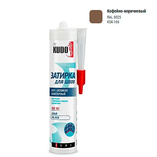 Germetik-zatirka dlya shvov KUDO HOME silikonovyj sanitarnyj, kofejno-korichnevyj RAL 8025 KSK-166_1
