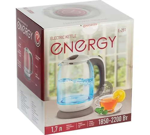 CHajnik ENERGY E-281 (1.7l) steklo, plastik, tsvet belo-seryj art.005210_2