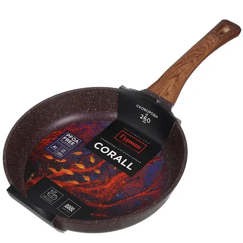 Skovoroda litoj alyuminij, 26 sm, antiprigarnoe pokrytie, Gurman, Coral, GM2601KR, induktsiya (473573)_1
