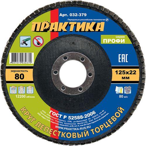 Krug lepestkovyj shlifovalnyj PRAKTIKA 125 h 22 mm R 80 (1sht.) seriya Profi_1